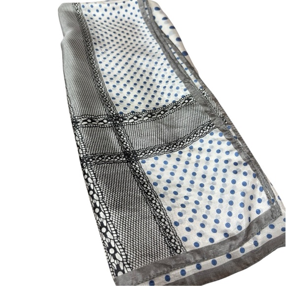 Vintage Sheer Blue Polka Dot Scarf Black Lace Border 70x42 Oversized Wrap - Picture 12 of 13